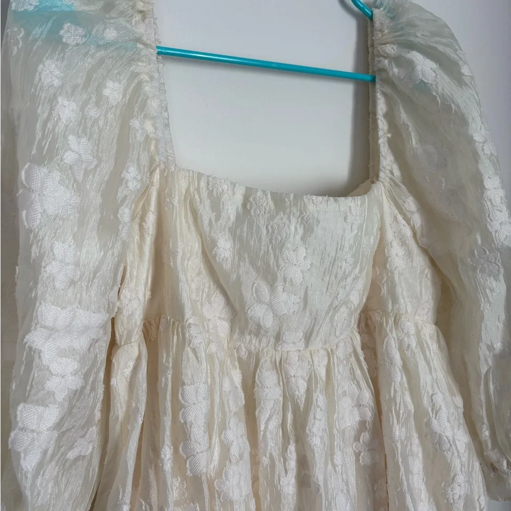 Honey Cream Floral Embroidered Babydoll Spring Dress Medium Fairytale Dreamy - Picture 6 of 8